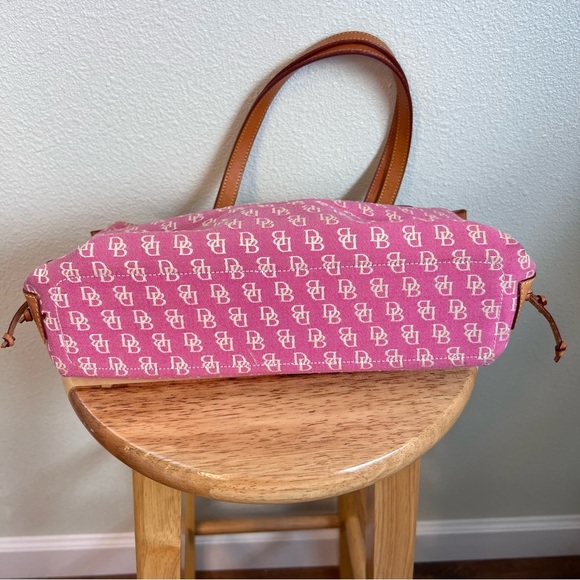 Vintage Dooney & Bourke Pink Monogram Satchel Canvas Tassel Handbag - Picture 9 of 15